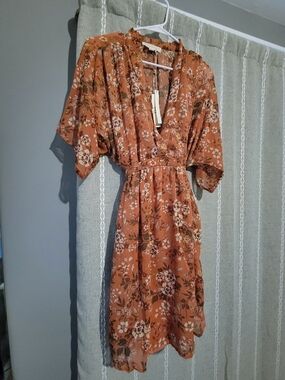 Love Stitch Rust Floral Mini Dress